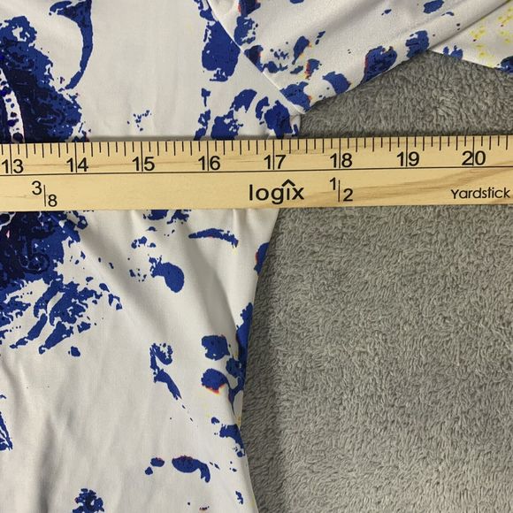 Peter Nygard Tunic Top Jeweled Blue White Damask 3/4 Sleeve Size PS - Picture 8 of 9